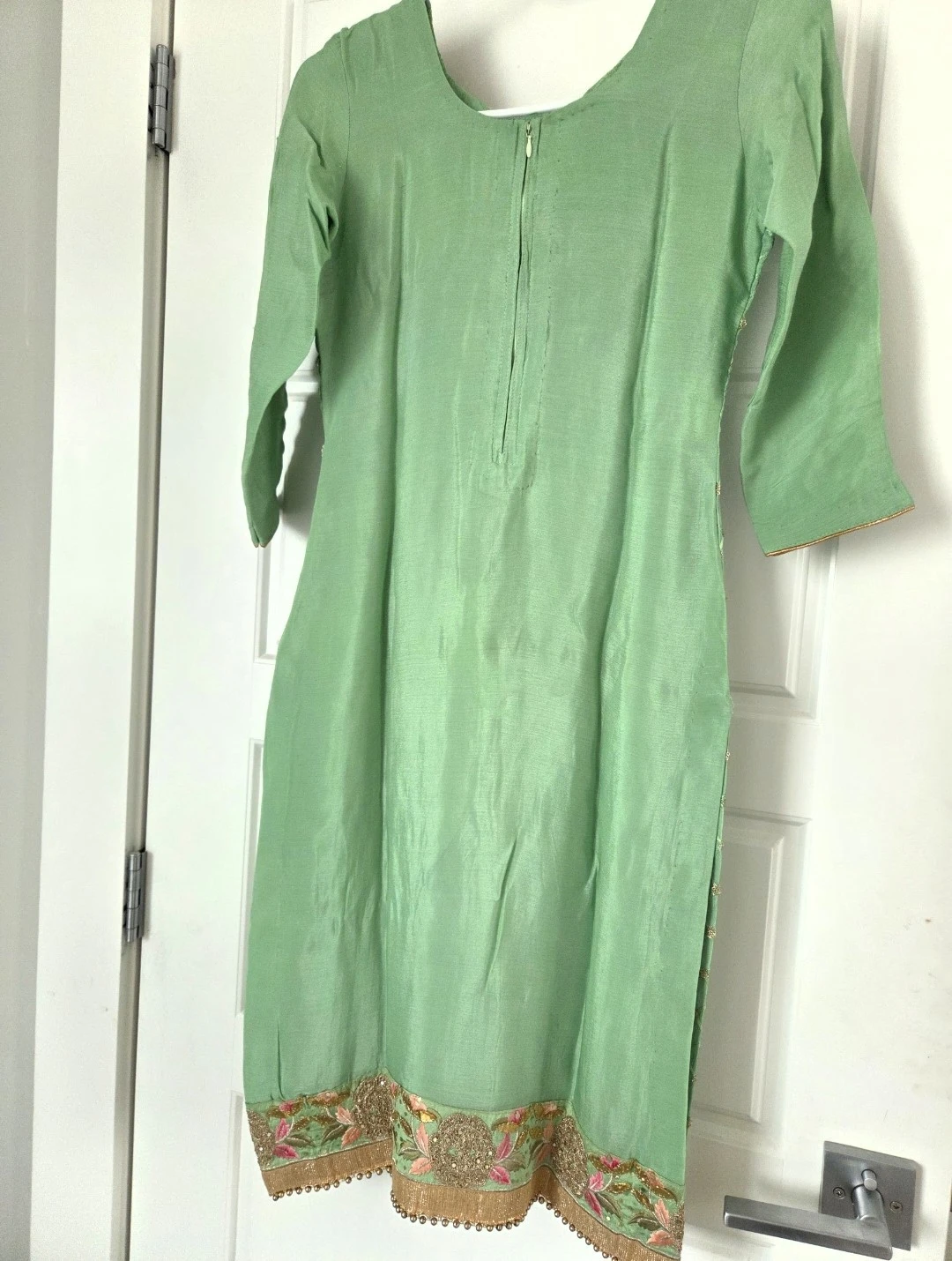 Green Embroidered 3-Piece pajami suit - photo 2