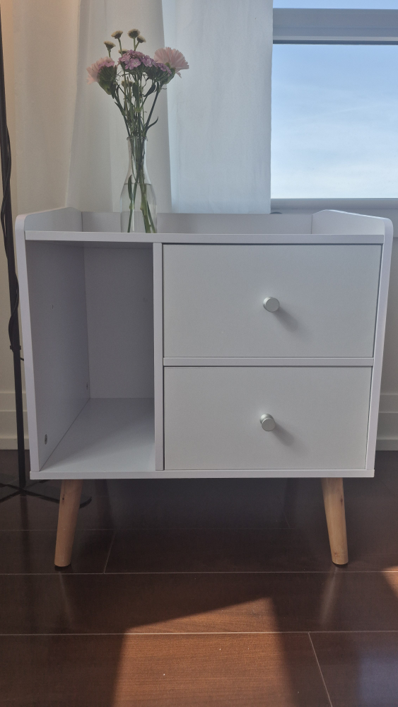 White 2-Drawer Nightstand with Shelf