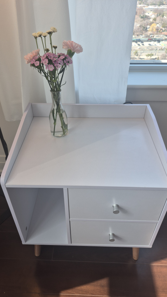 White 2-Drawer Nightstand with Shelf - photo 2
