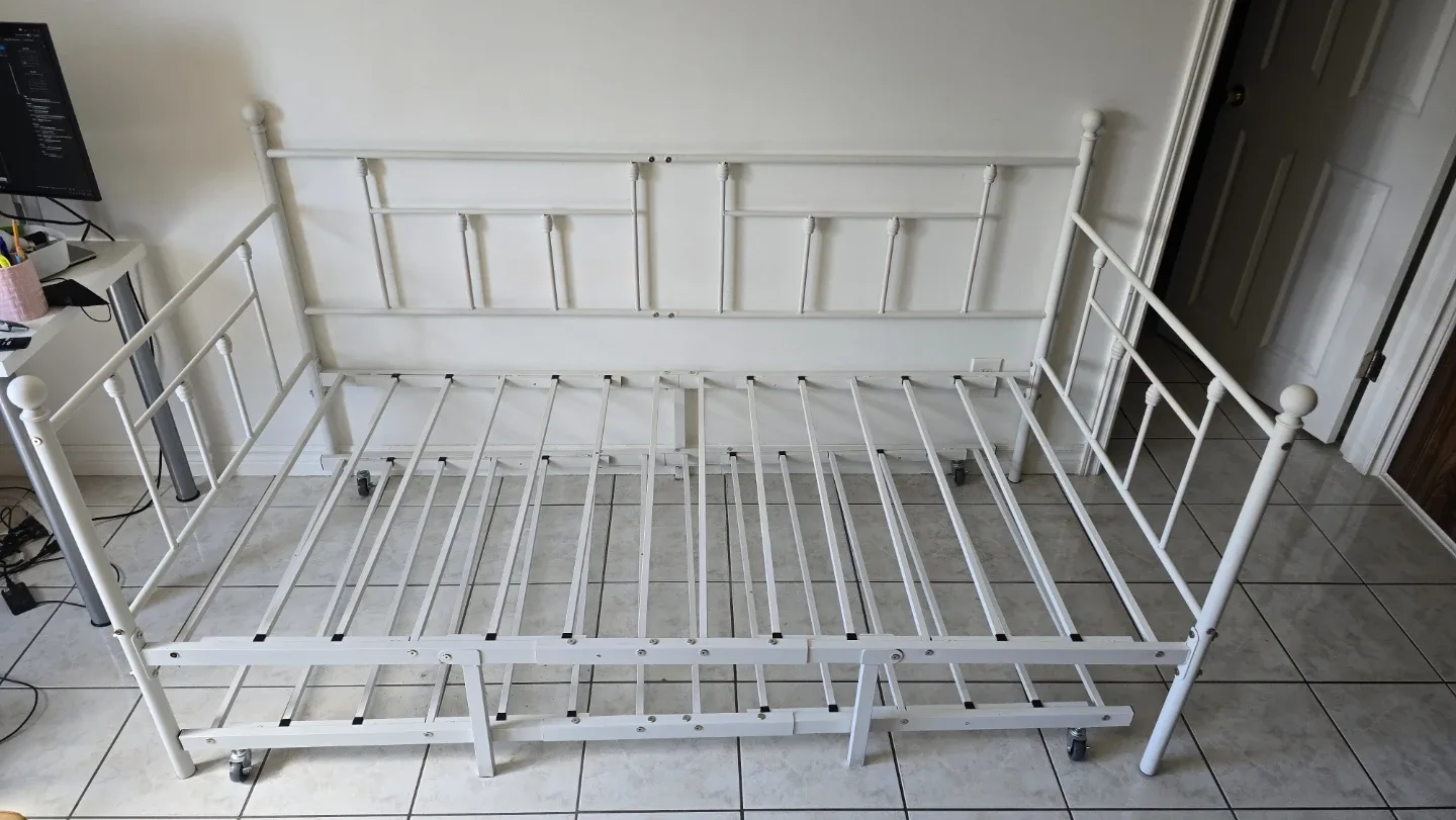 White Metal Daybed Frame with Trundle - photo 2