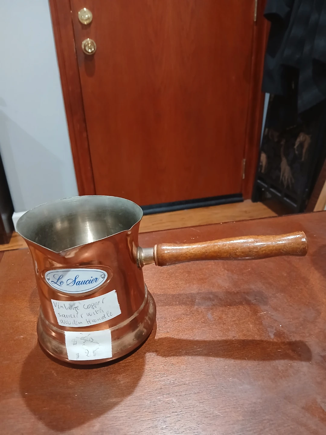 Le Saucer Vintage Copper Coffee Pot with Wooden Handle