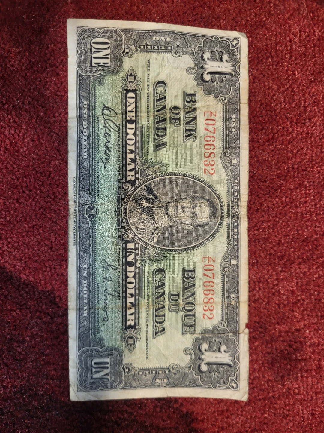 1937 Bank of Canada One Dollar Note