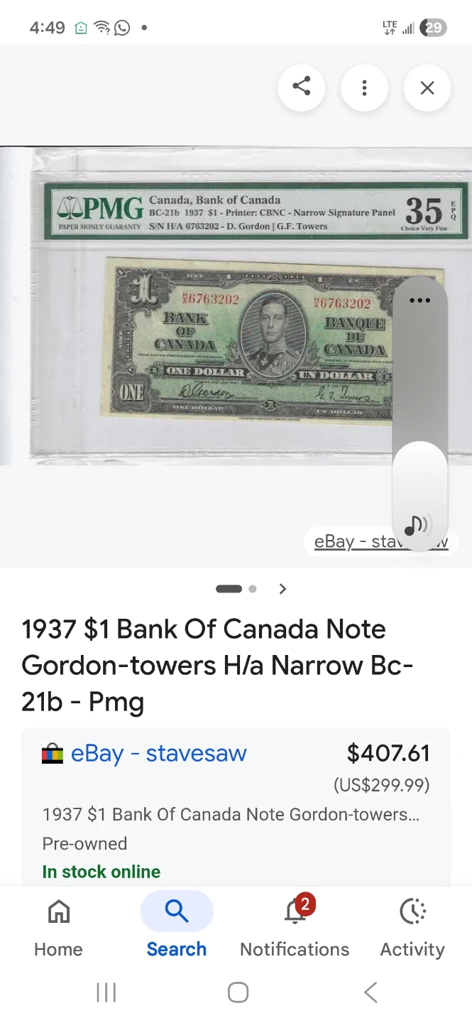 1937 Bank of Canada One Dollar Note - photo 3