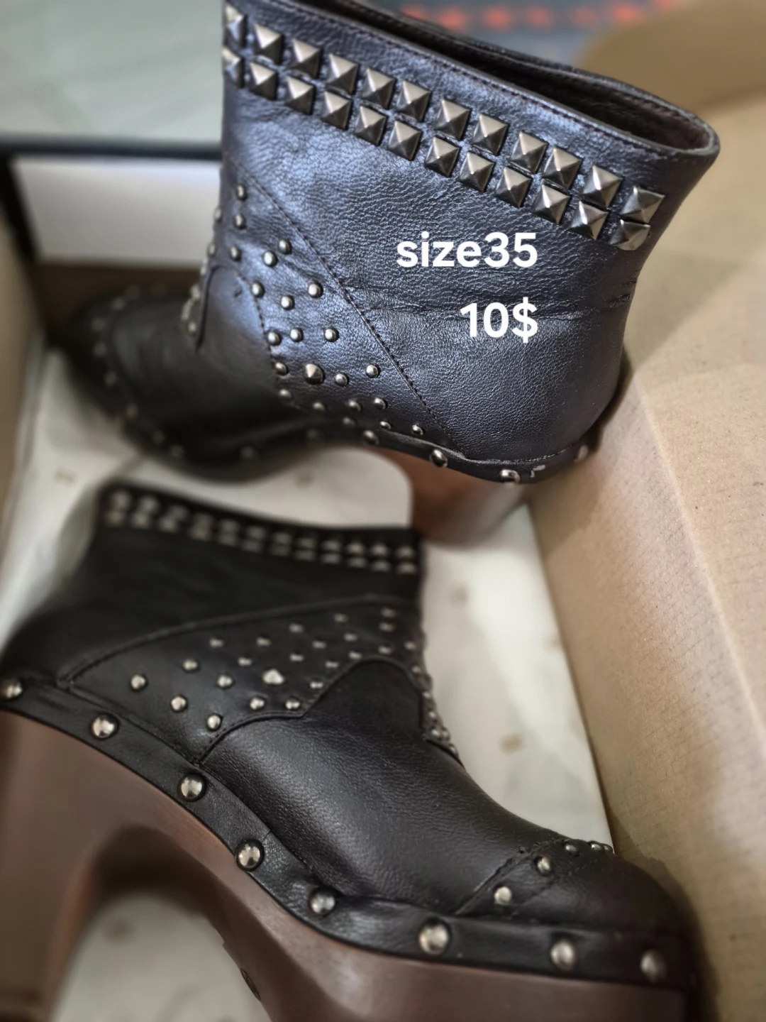Black Studded Ankle Boots Size 35 - photo 5