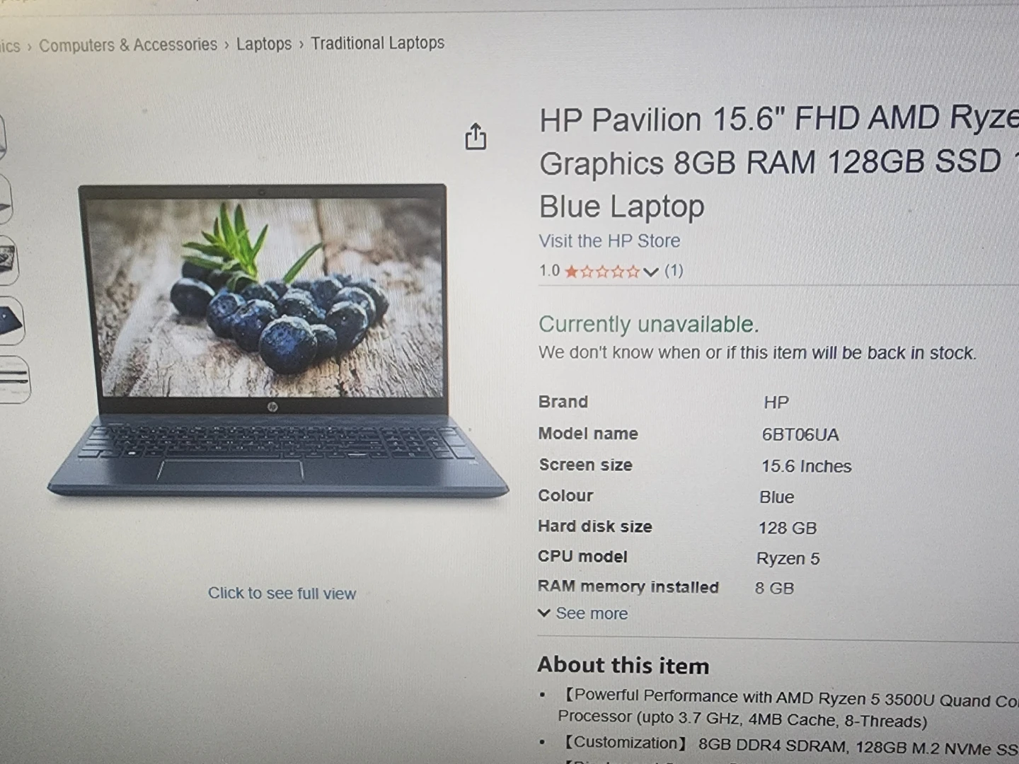 HP Pavilion 15.6" FHD Laptop - AMD Ryzen 5, 8GB RAM, 256GB SSD - photo 2