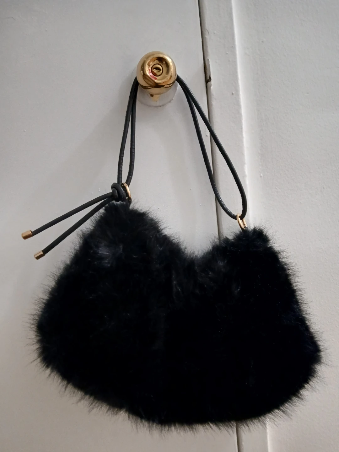 3 Assorted Handbags: Black Furry, Tan Ruched, Black Utility - photo 3