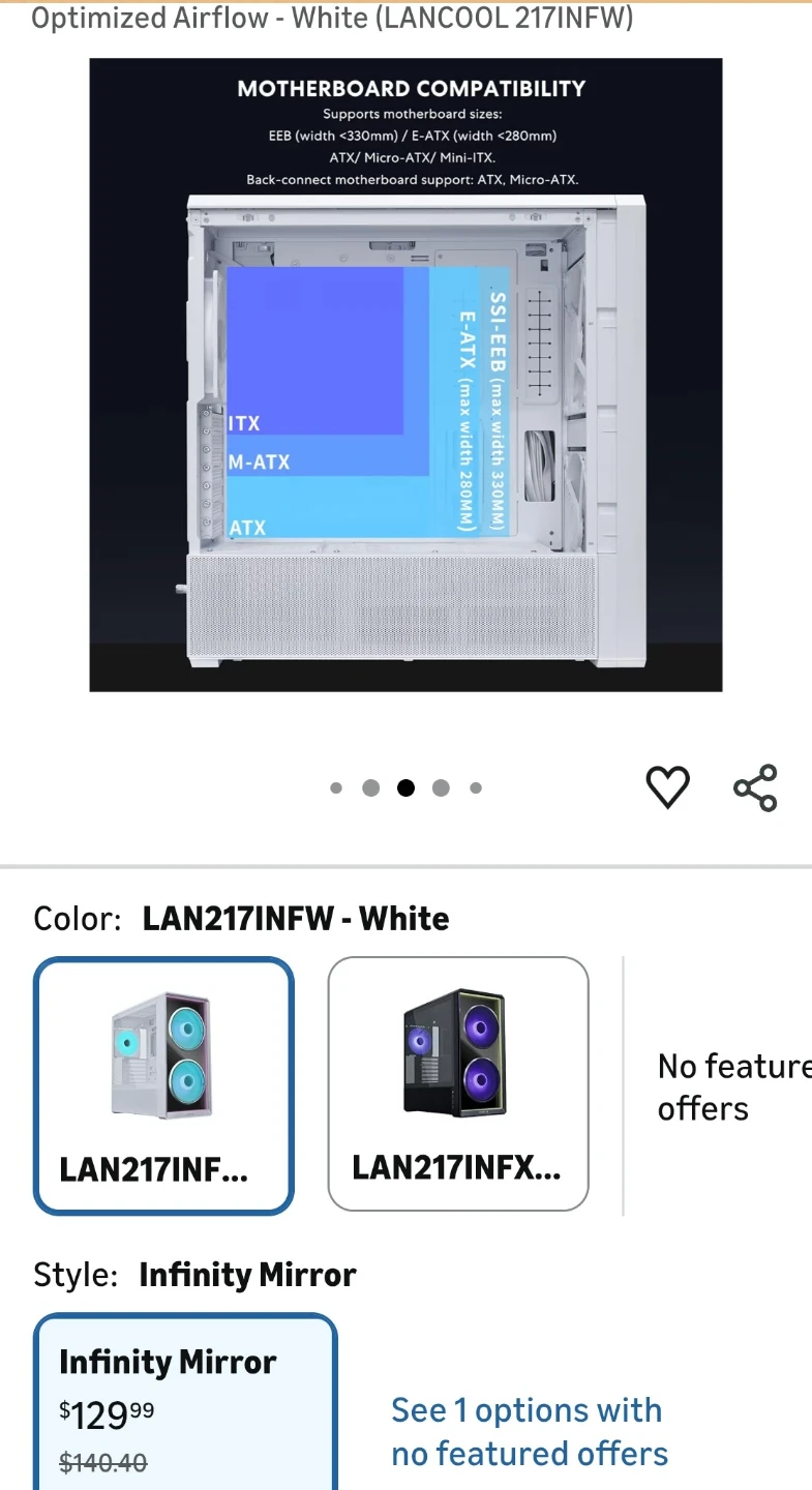 Lian Li Lancool 217 Inf Mirror ATX Computer Case - White - photo 4