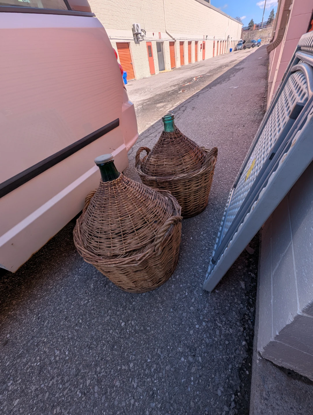 Woven Demijohn Bottles with Green Necks
