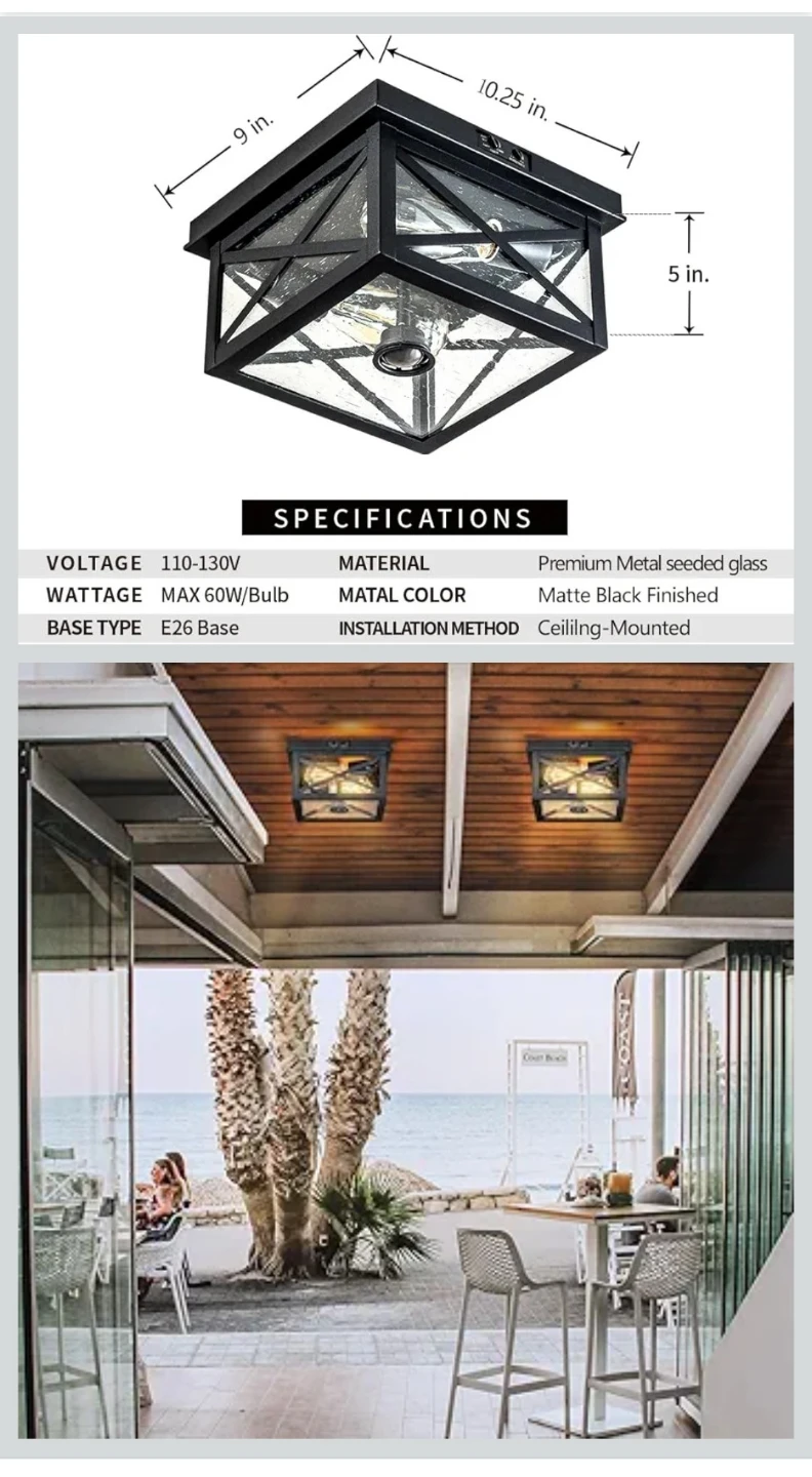 OUPAVOCS Outdoor Ceiling Light with Motion Sensor - Black - photo 5
