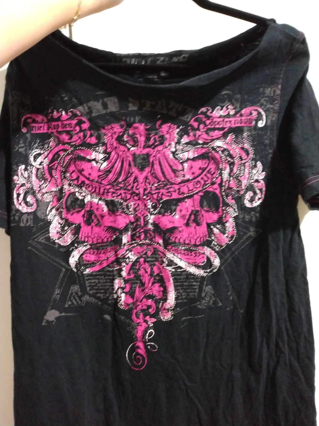 Point Zero Black T-Shirt with Pink Skull Graphic