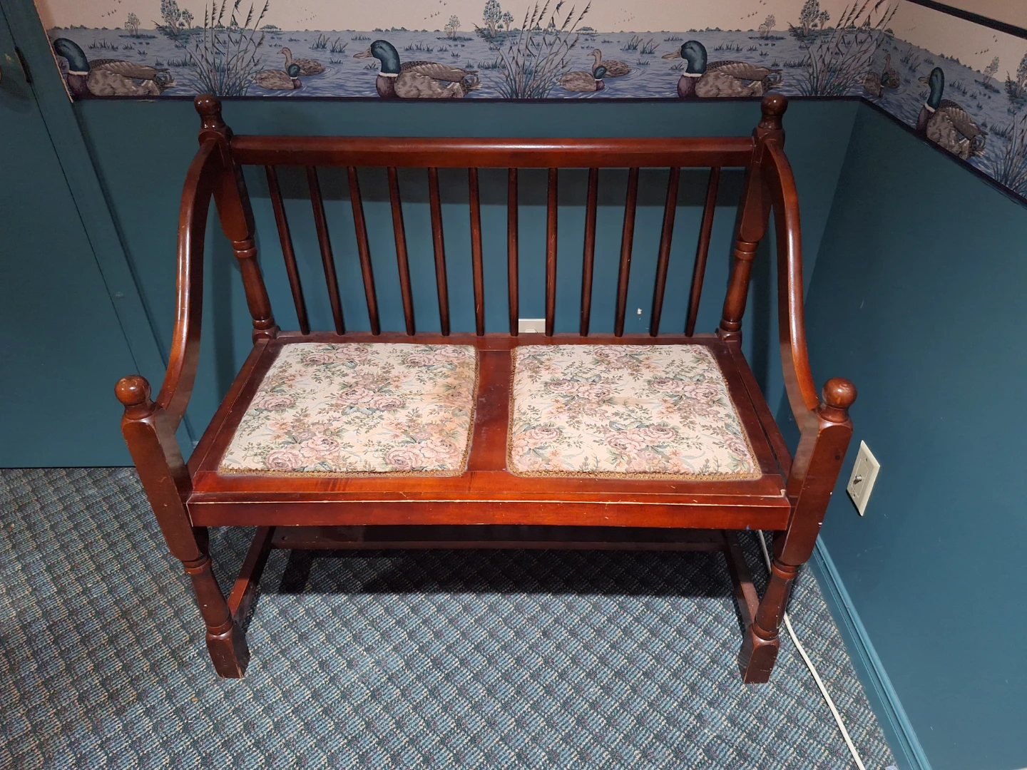 Wooden Settee with Floral Upholstery