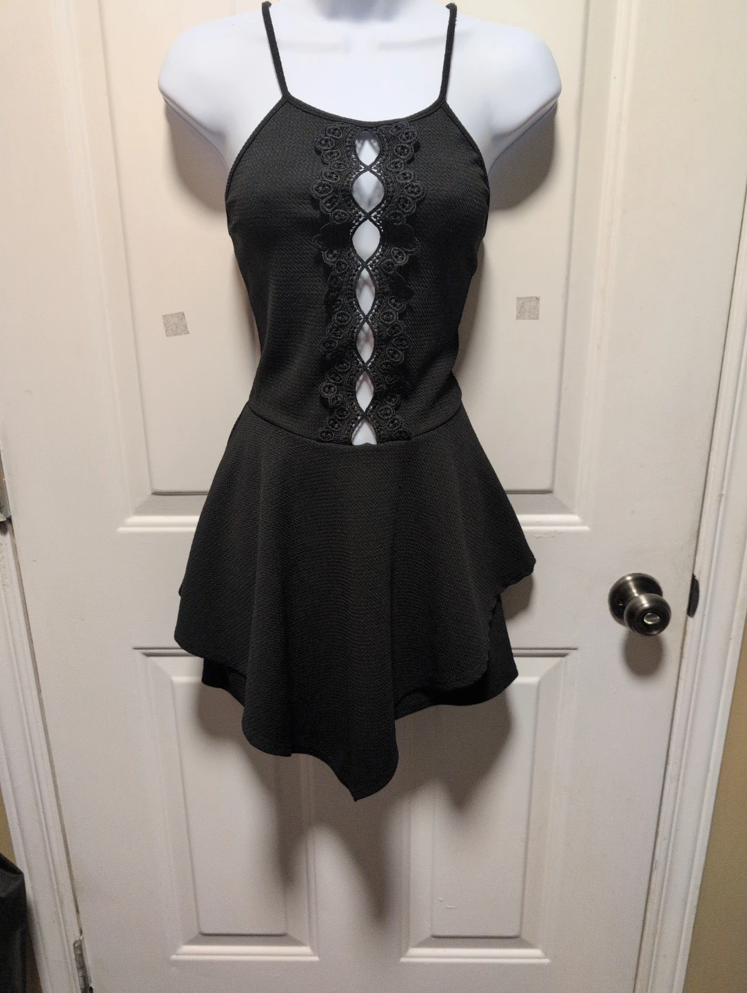 Black Lace Detail Mini Dress