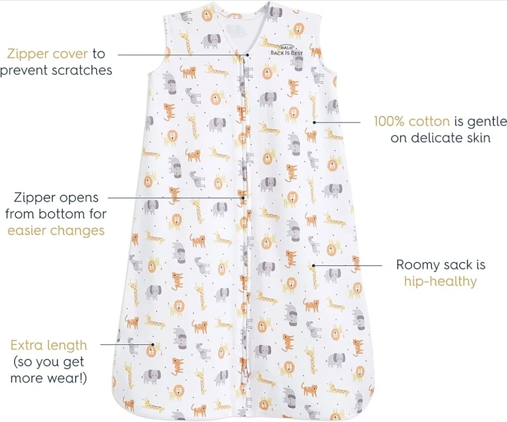 HALO SleepSack Wearable Blanket - White Animal Print - Medium - photo 3