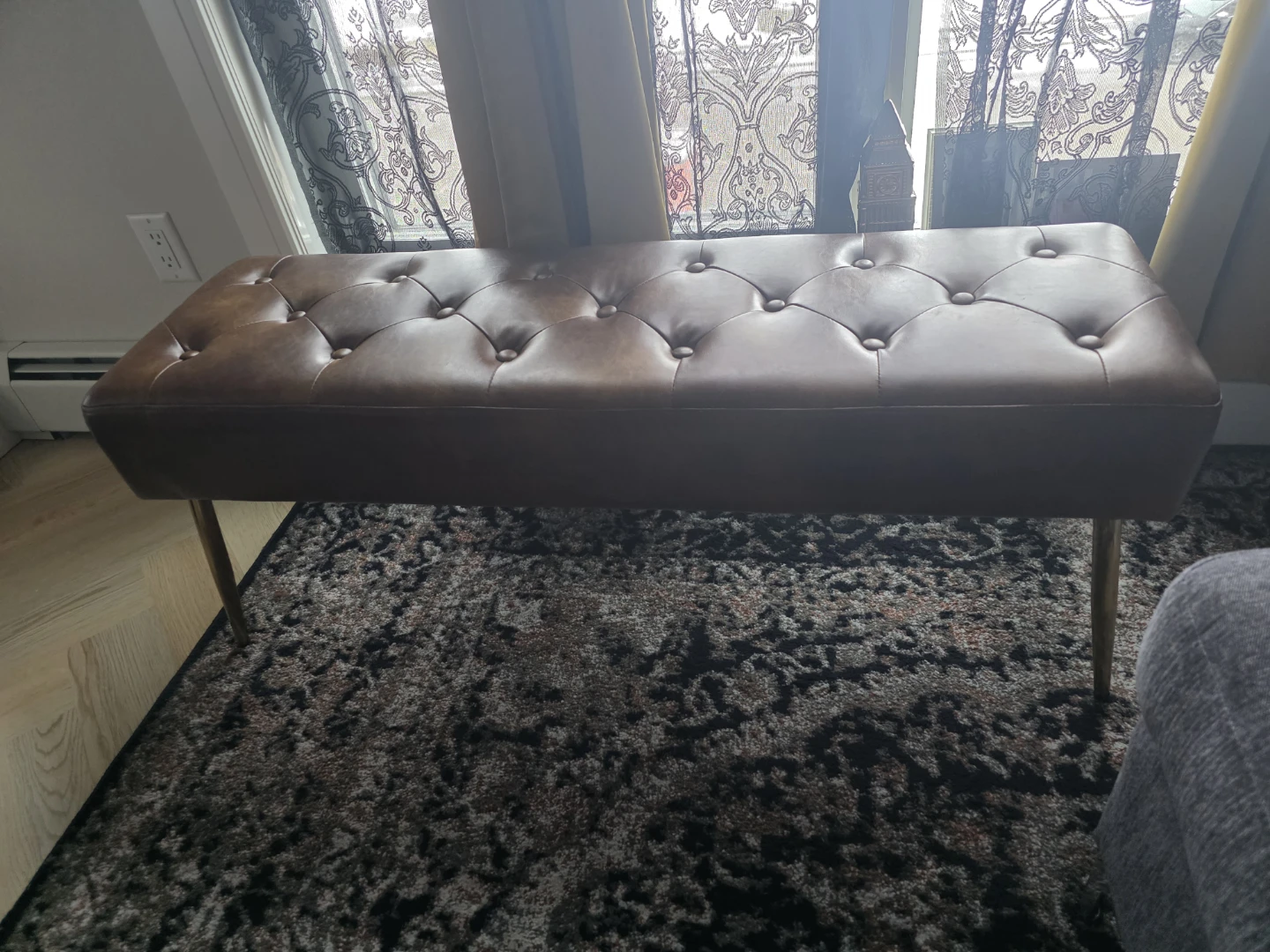 Tufted Faux Leather Bench with Gold Legs - photo 2