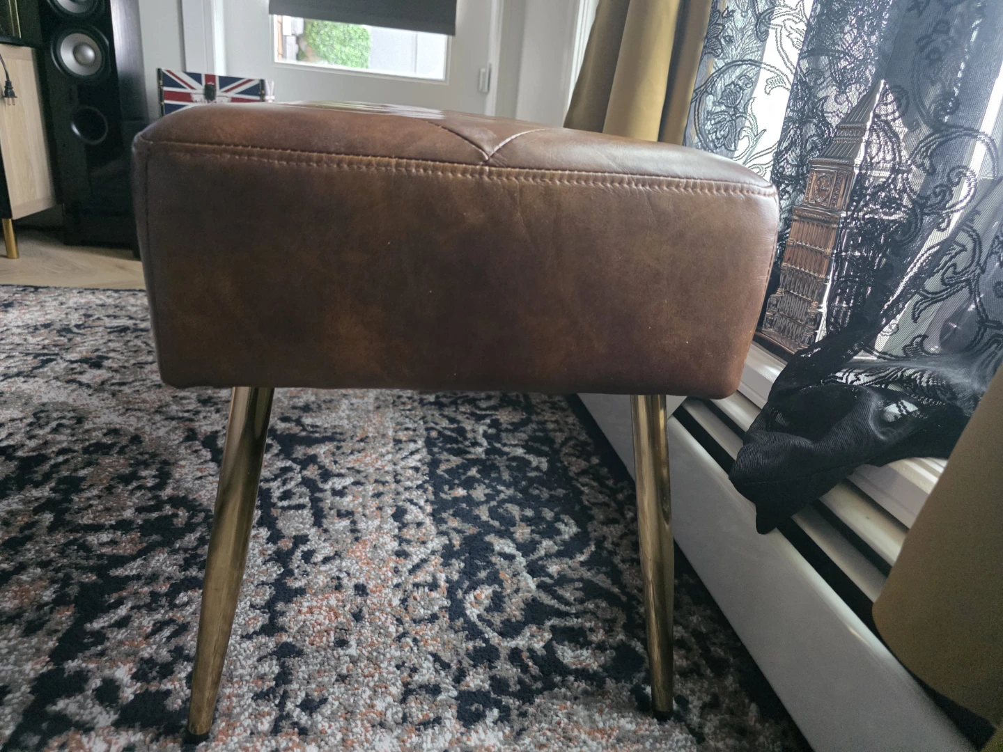 Tufted Faux Leather Bench with Gold Legs - photo 4