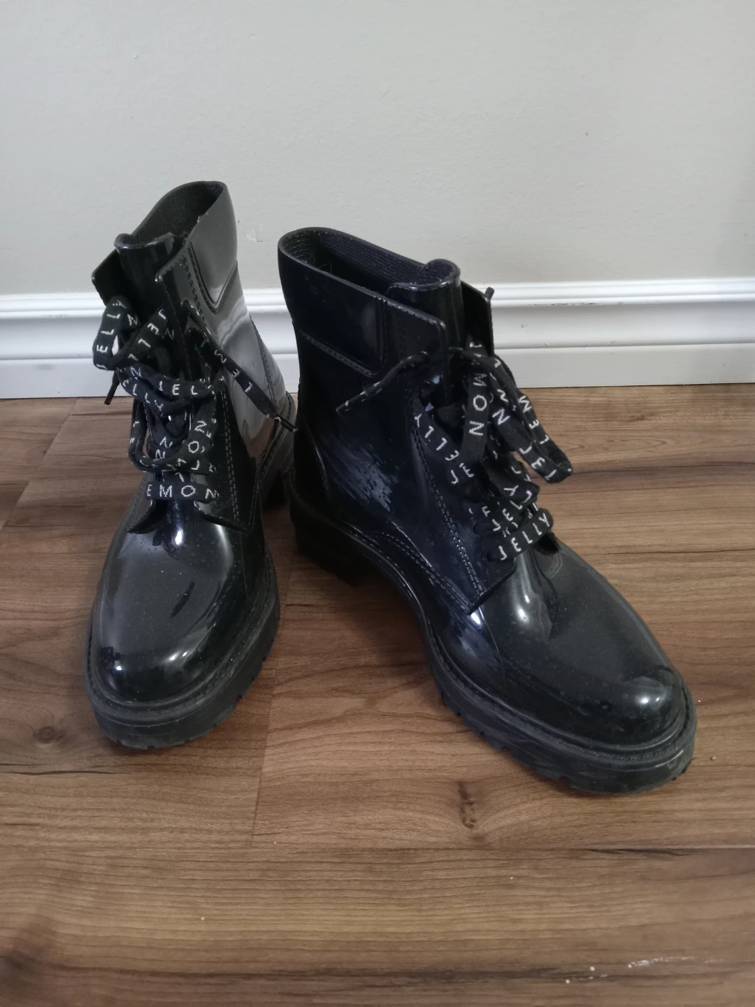 Lemon Jelly Black Patent Combat Boots