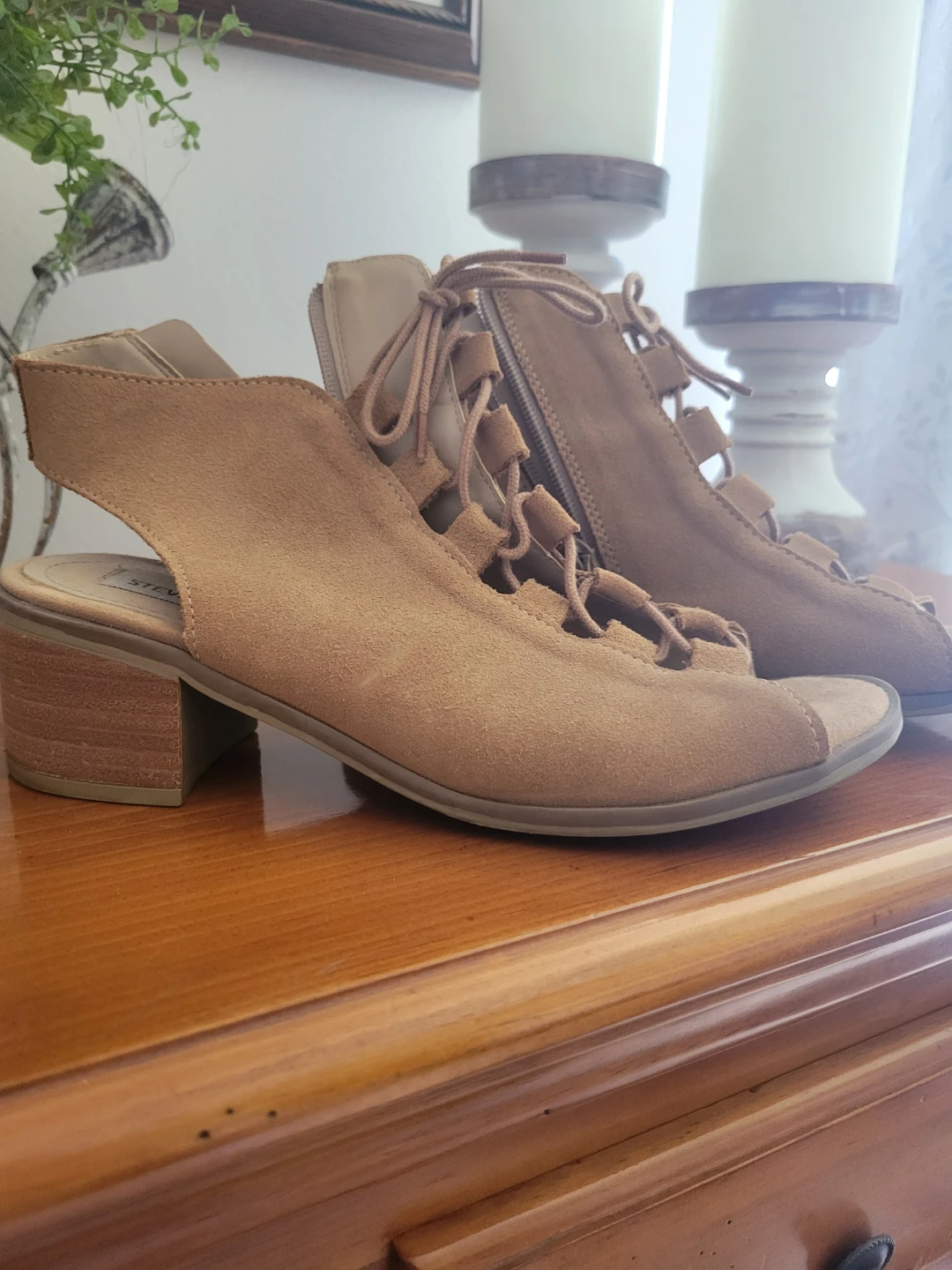 Women's Brown Suede Lace-Up Peep-Toe Heeled Sandals - photo 2