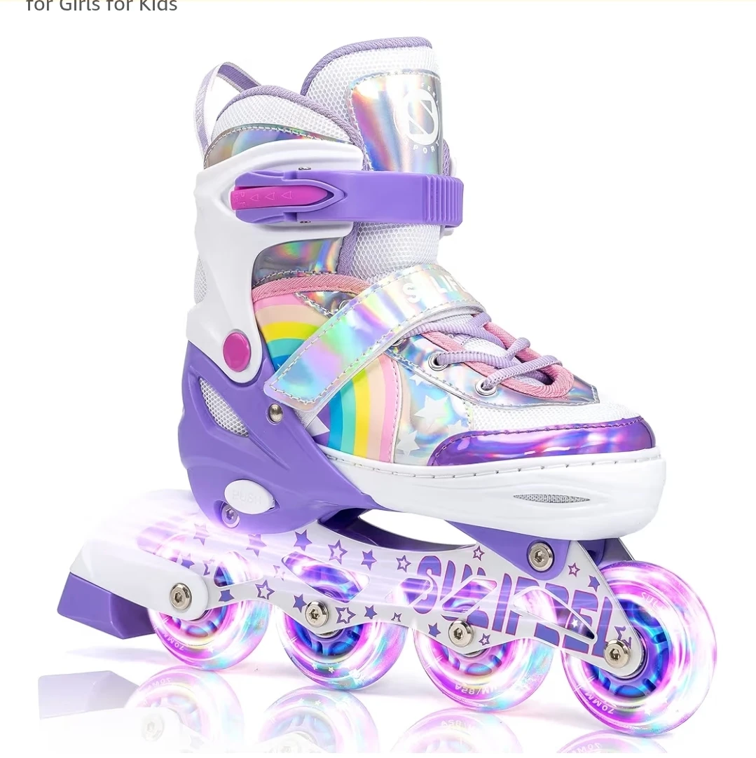 Adjustable Roller Skates for Girls, Rainbow Design