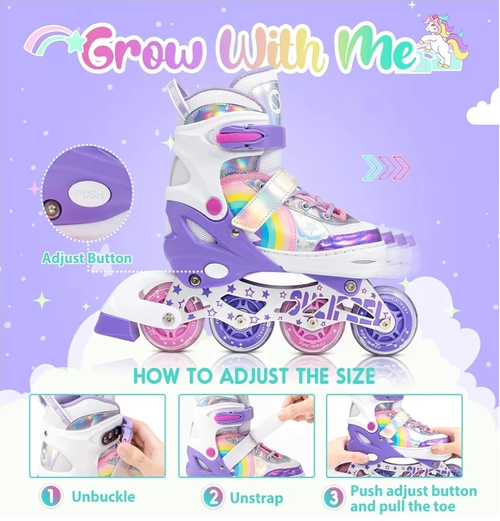 Adjustable Roller Skates for Girls, Rainbow Design - photo 2
