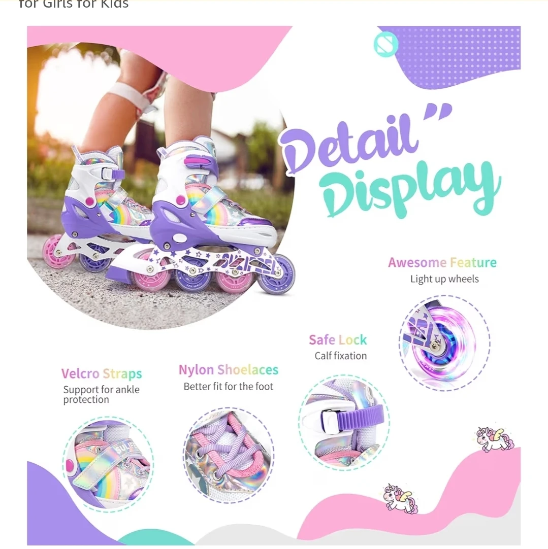Adjustable Roller Skates for Girls, Rainbow Design - photo 3