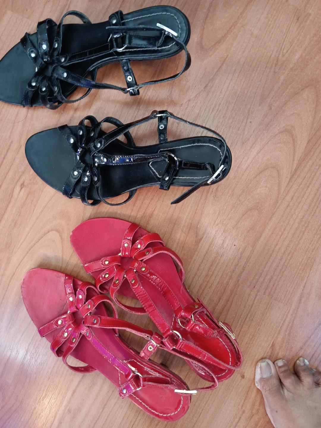 Women's Black and Red Strappy Sandals