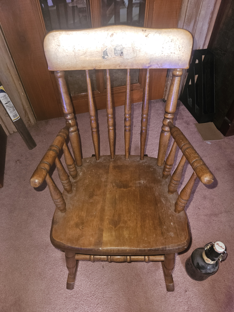 Vintage Childs Wooden Rocking Chair with Kittens Decal