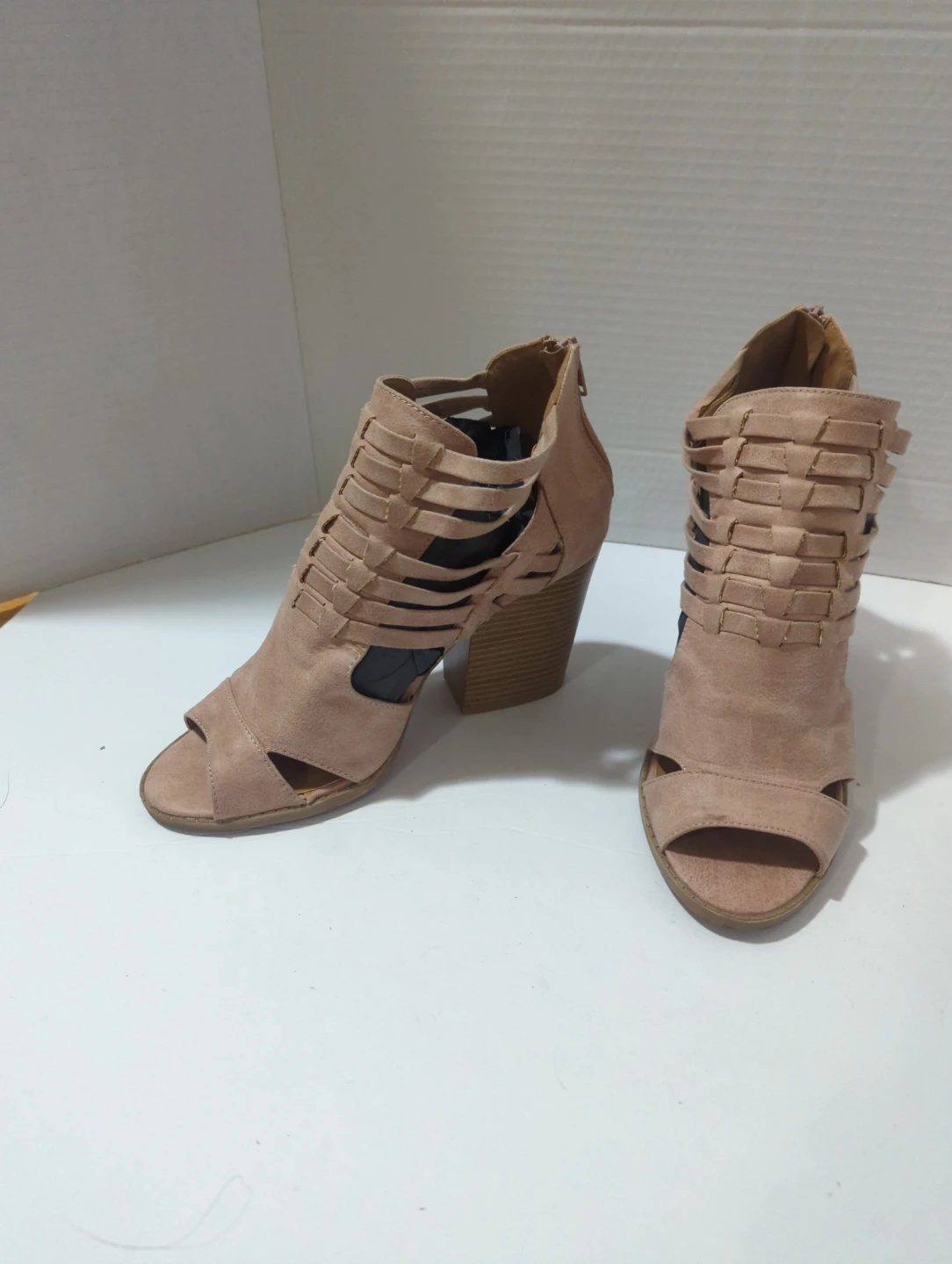 CUPID pink Suede Gladiator Block Heel Booties - photo 2