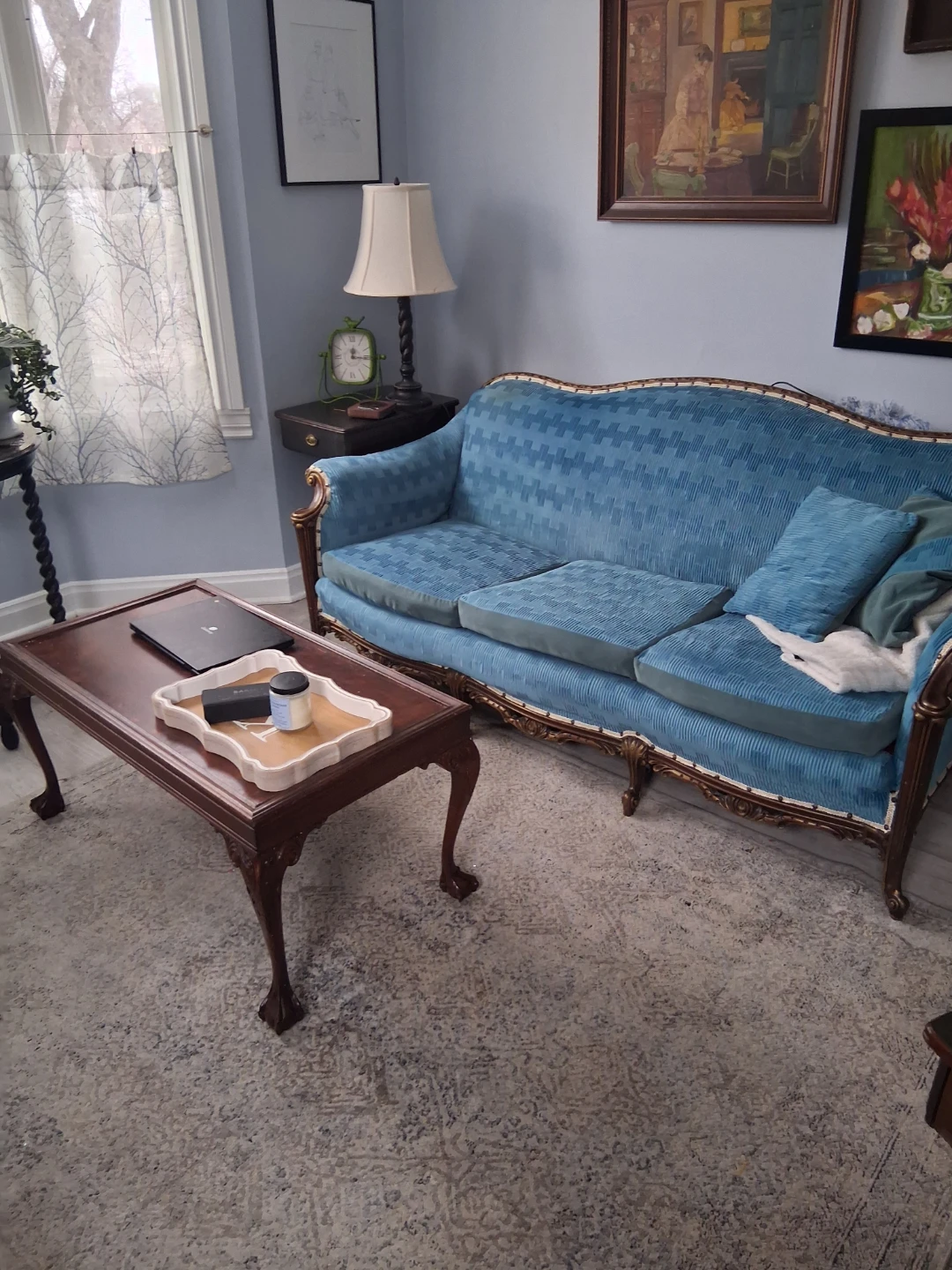 Antique Blue Sofa and Armchair Set - photo 2