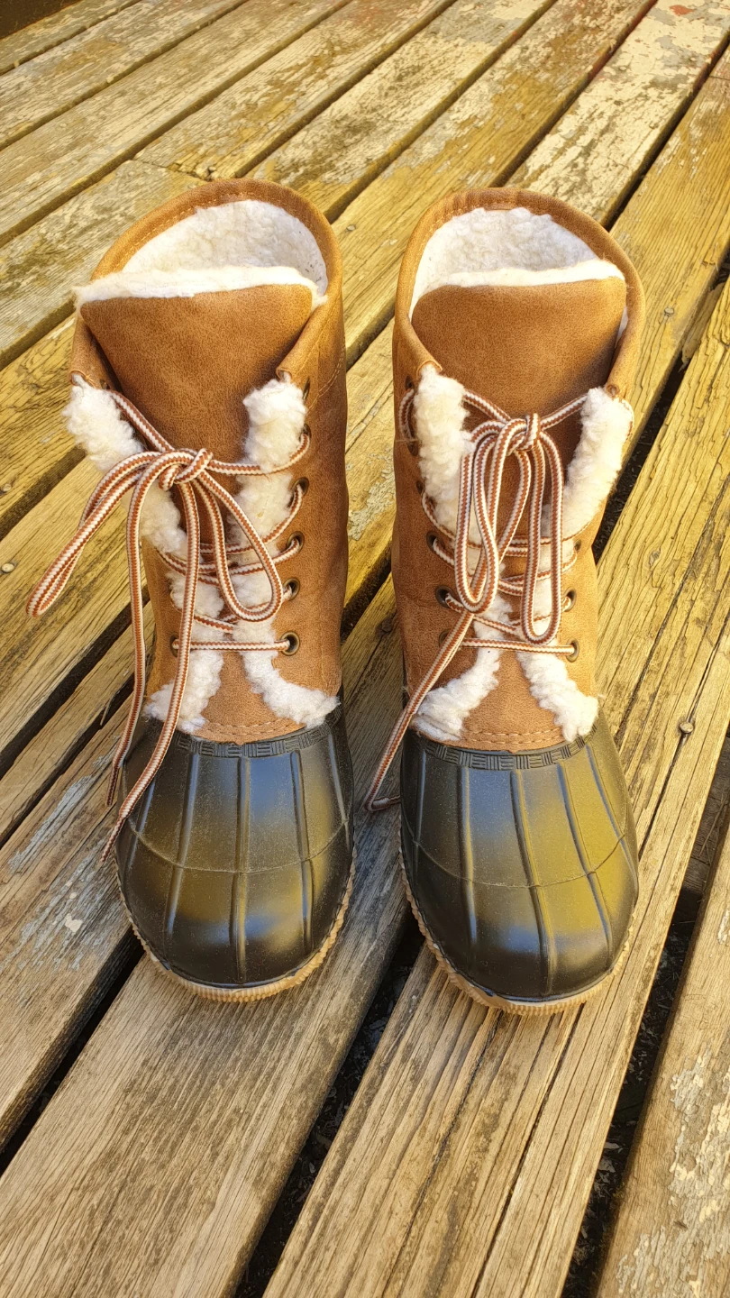 Brown Faux Suede & Rubber Duck Boots - Size 8