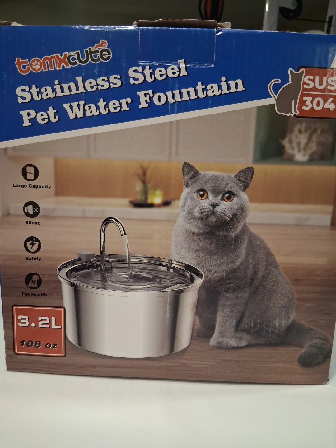 Tomxcute Stainless Steel Pet Water Fountain 3.2L