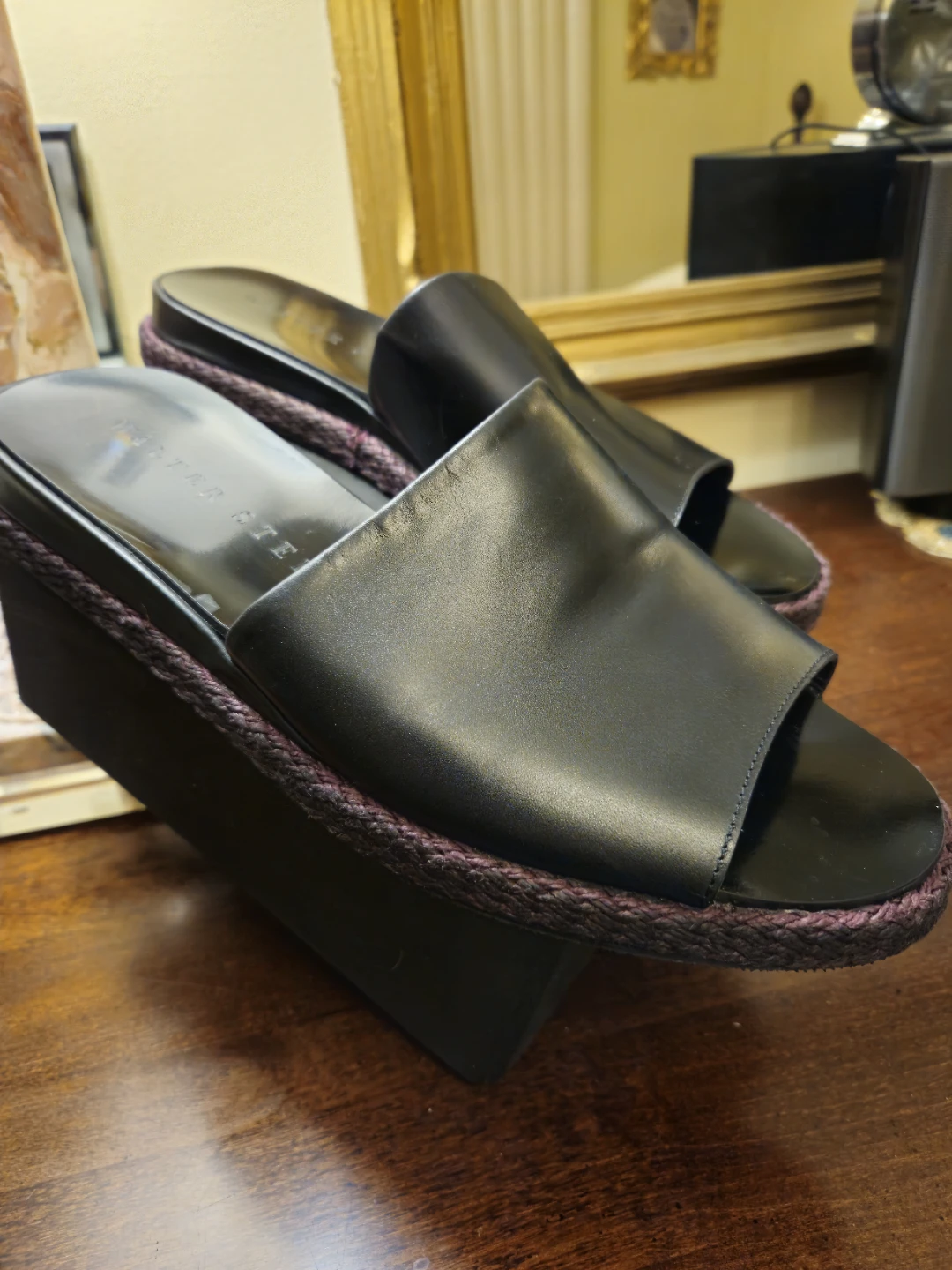 Walter Steiger Black Leather Wedge Mules