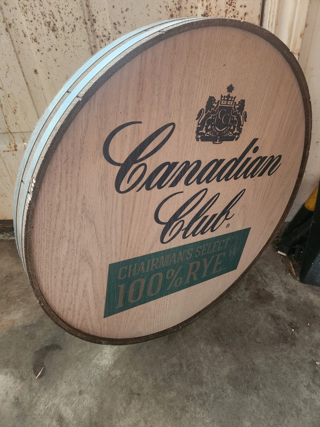 Canadian Club Chairman's Select 100% Rye Wooden Barrel Sign
