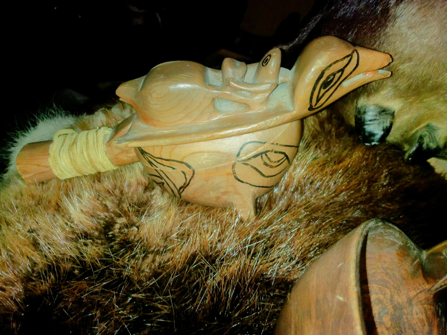 Carved Hiada Wooden Bird Rattle
