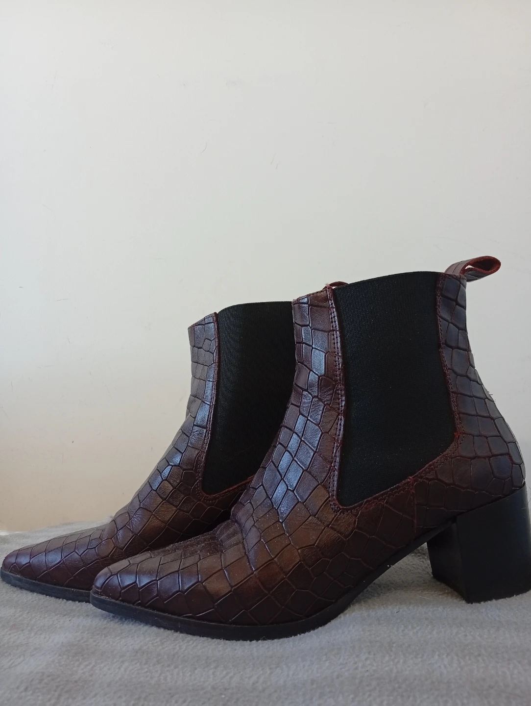 Brown Croc Embossed Chelsea Boots - Size 38