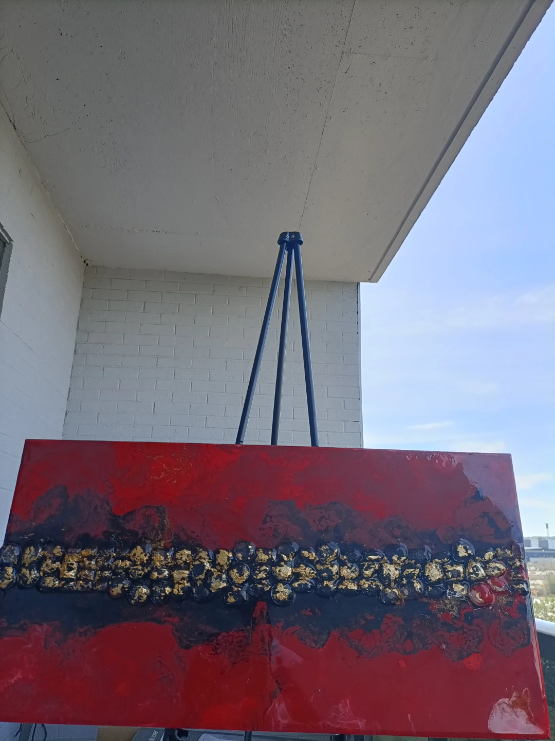 Red Black and Gold Abstract Art with resin coating