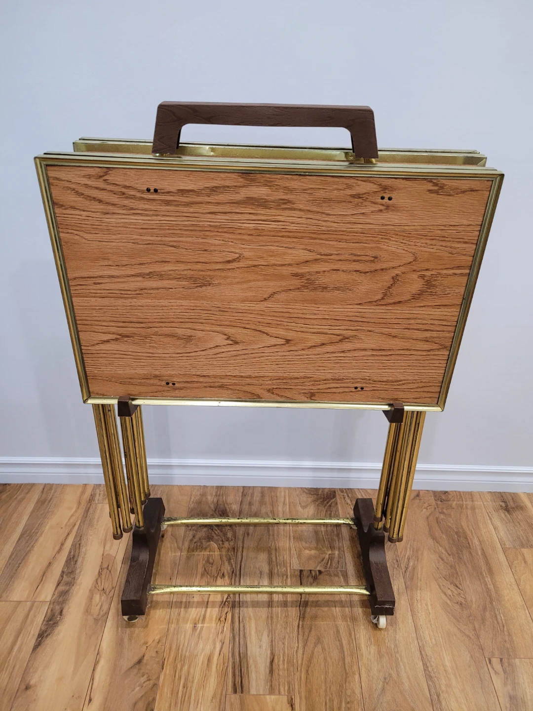Vintage TV Tray Table Set with Wood Grain Finish