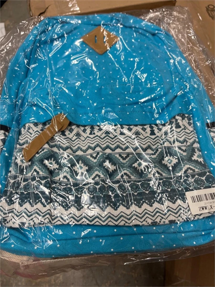 New>>Blue Backpack with White Polka Dots and Aztec Pattern - photo 4