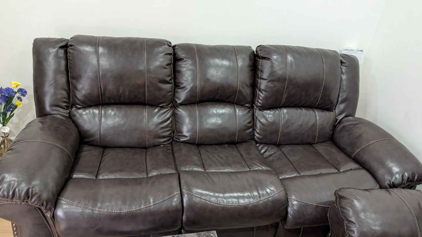 Dark Brown Faux Leather Reclining Sofa with Cup Holders - photo 3