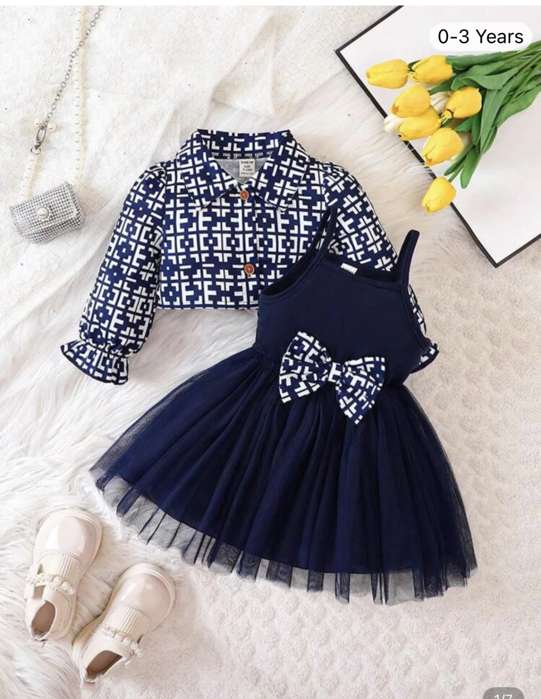SHEIN Girls' Royal Blue Geometric Print Dress Set - photo 3