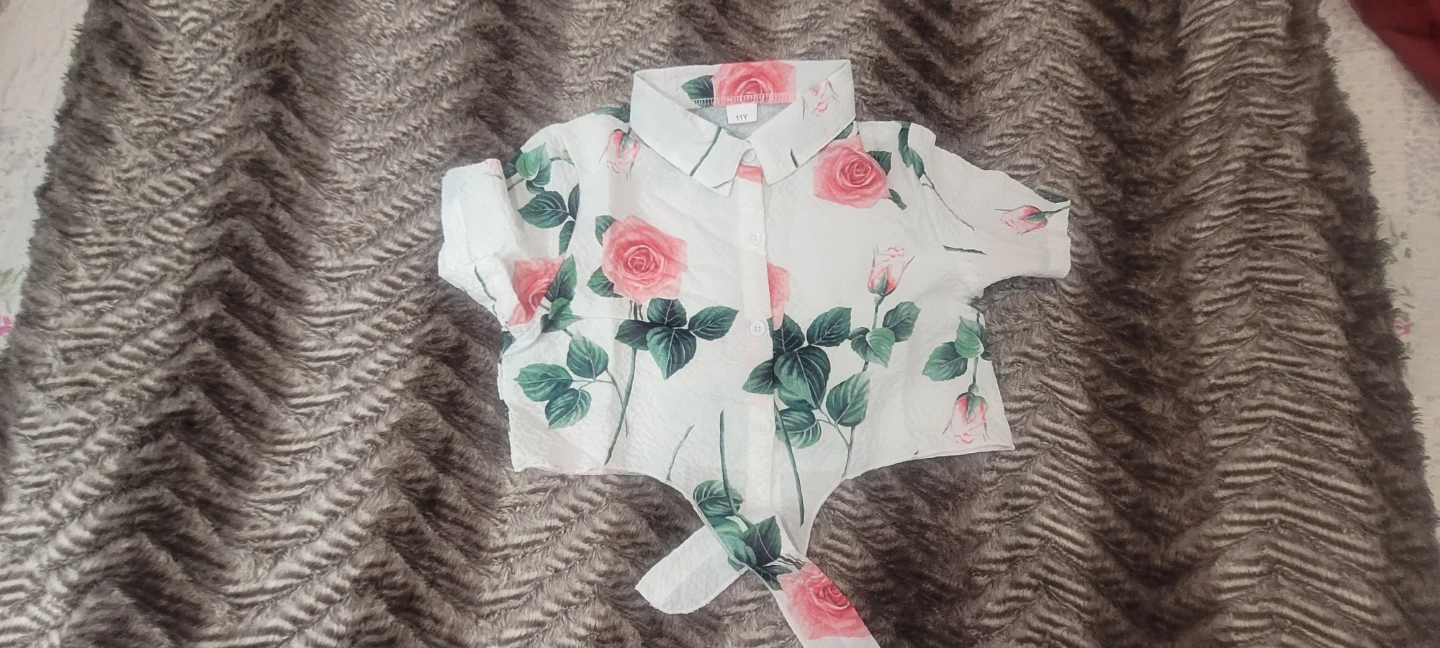 Girls White Rose Print Dress - photo 4