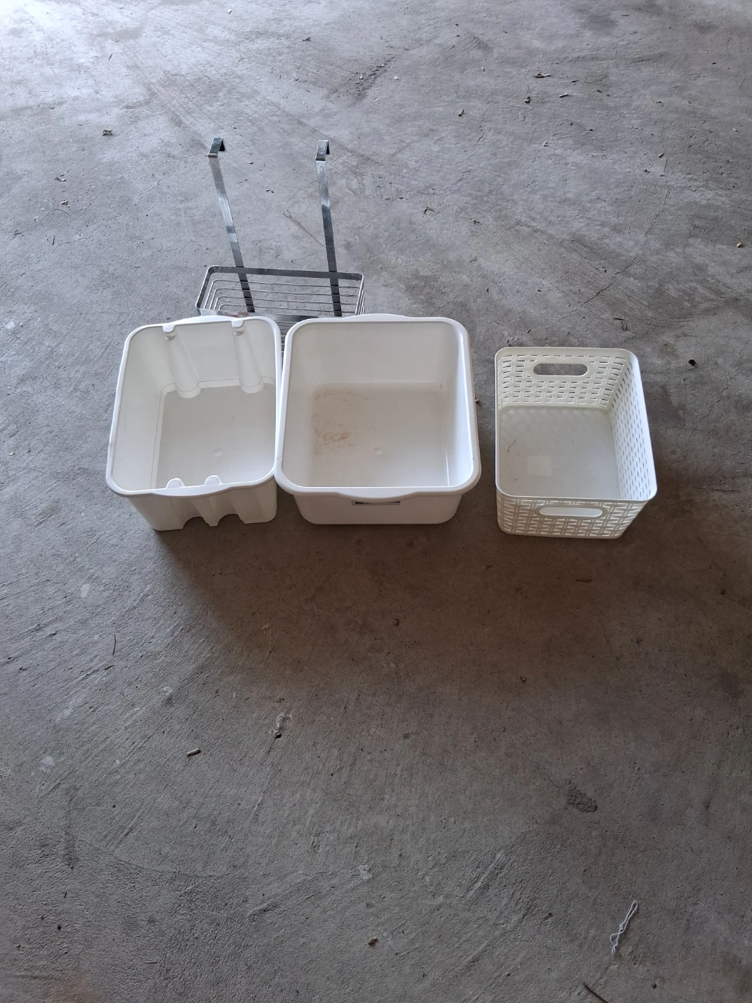 Set of 3 White Storage Bins & Rack