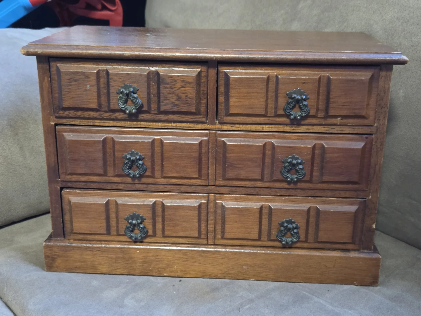 Wooden Jewellery Box with Assorted Costume Jewellery