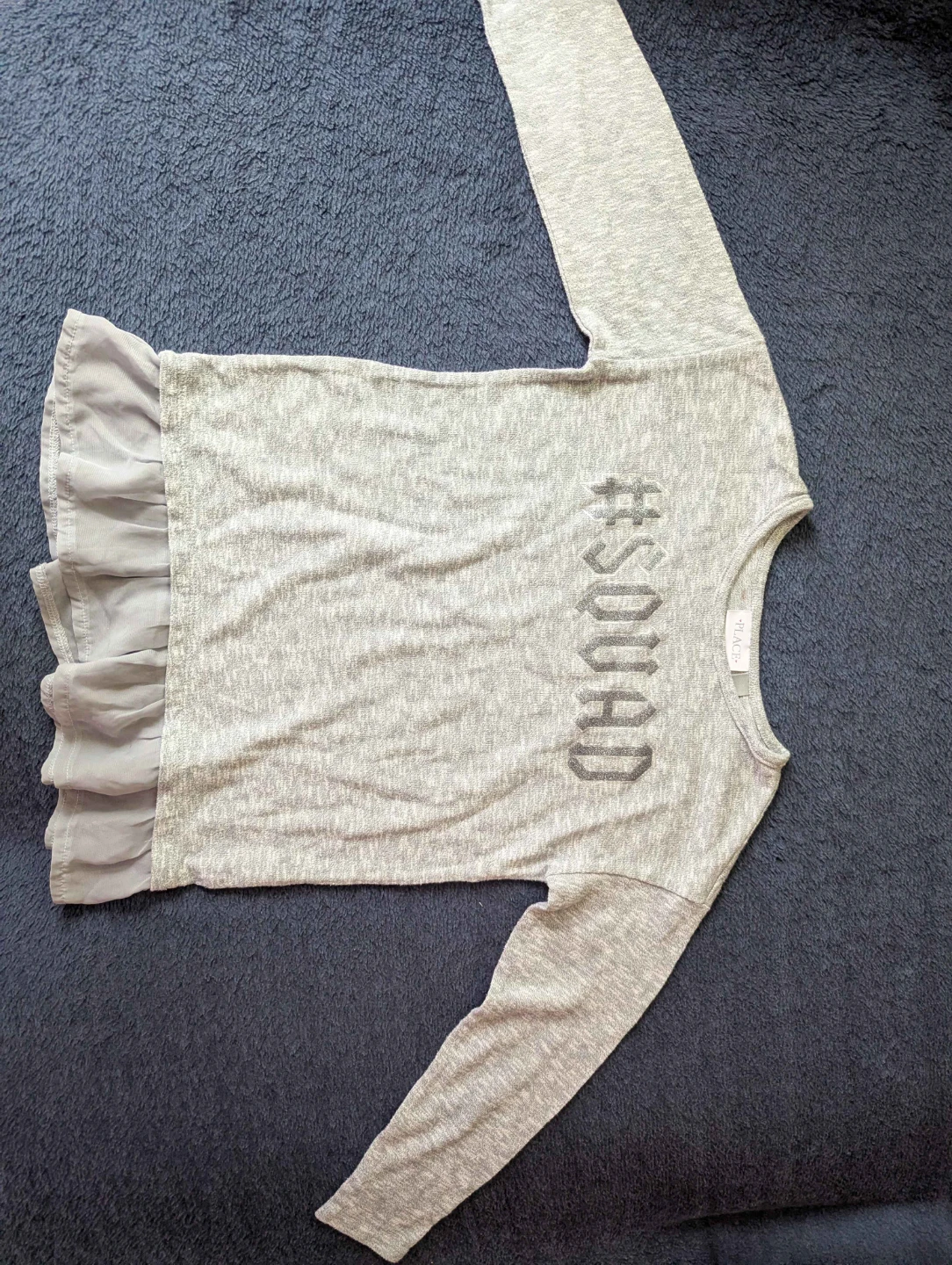 Grey Long Sleeve Top #SQUAD Ruffle Detail