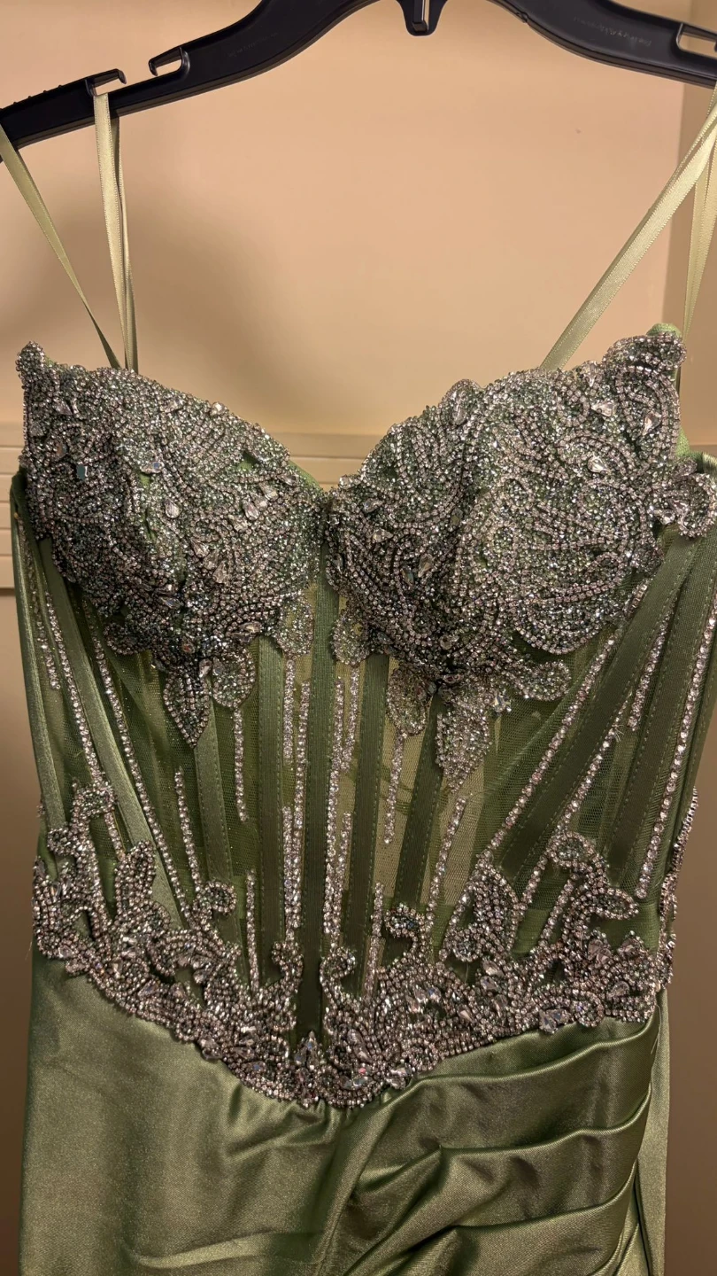 Green Beaded Corset Prom Dress