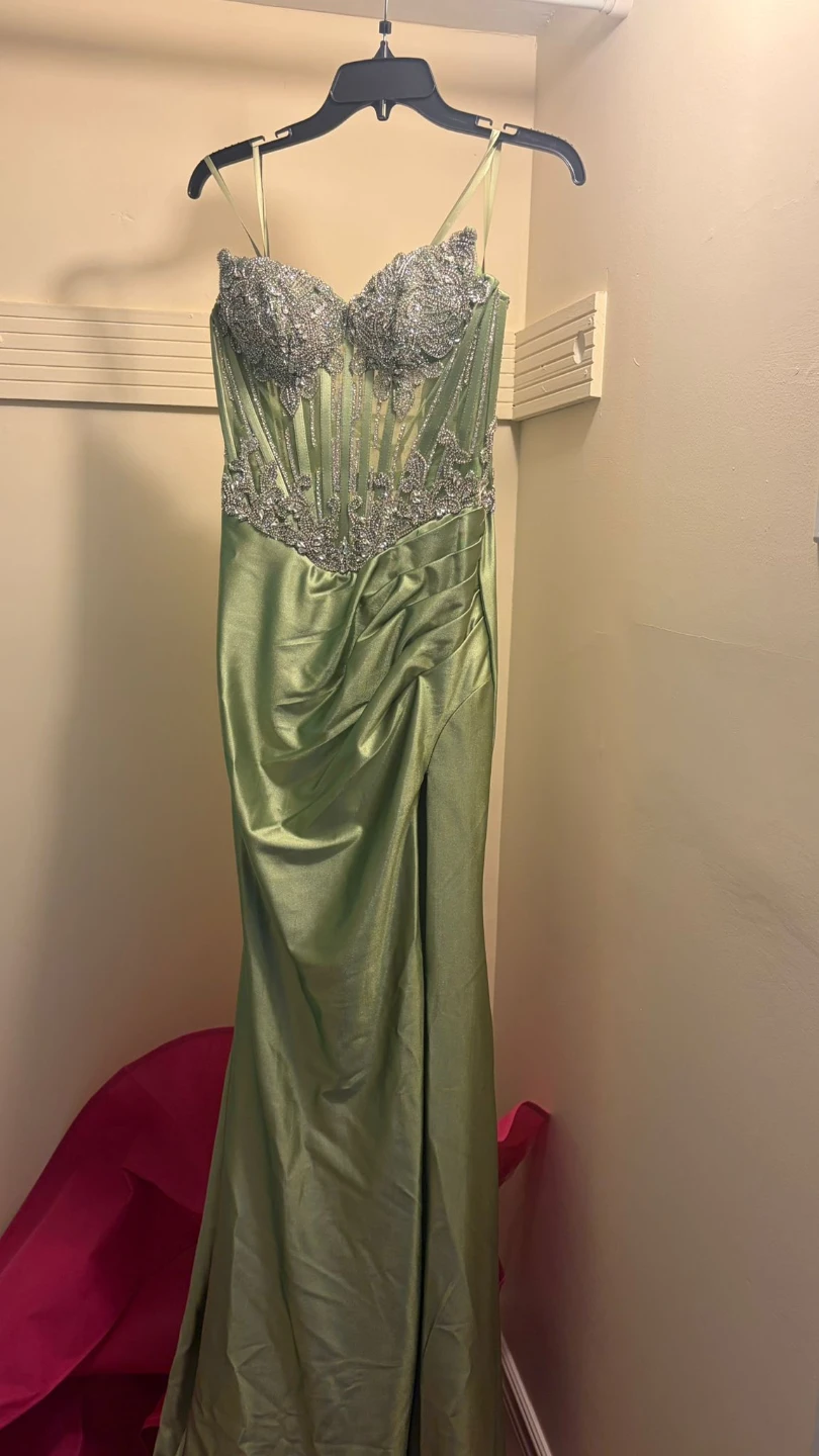 Green Beaded Corset Prom Dress - photo 2