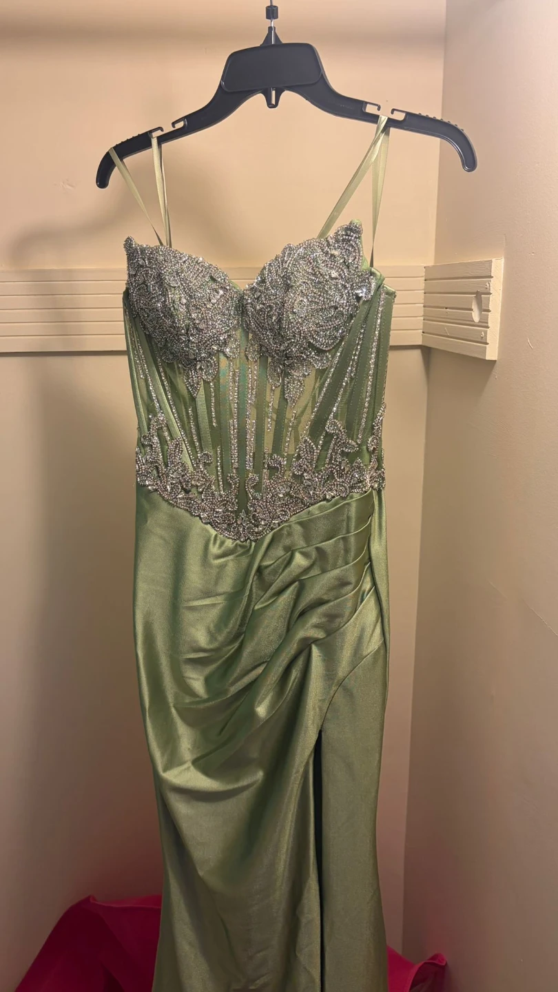 Green Beaded Corset Prom Dress - photo 3