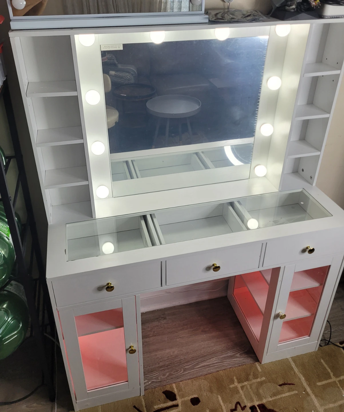 White Vanity Desk with Lighted Mirror - photo 2