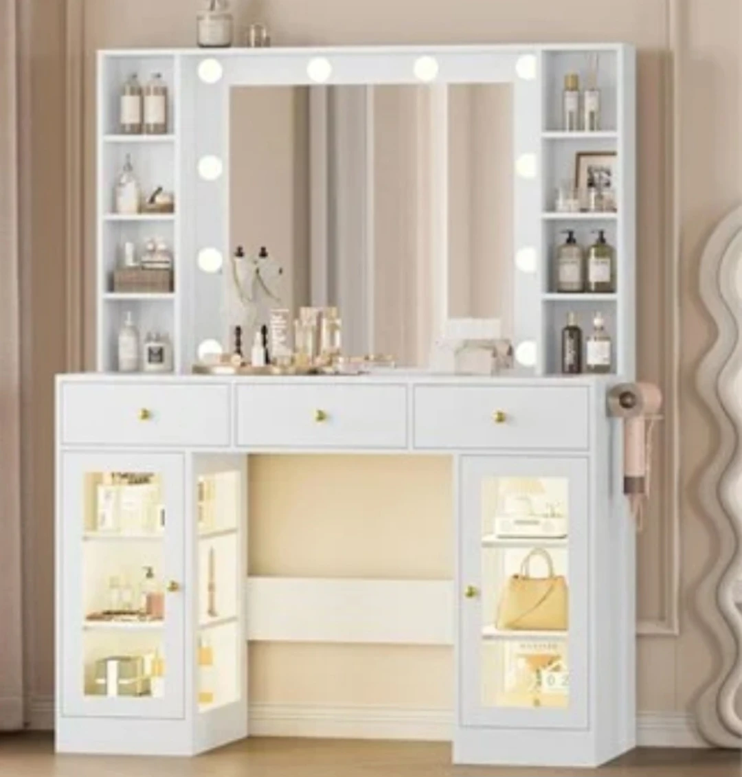 White Vanity Desk with Lighted Mirror - photo 5