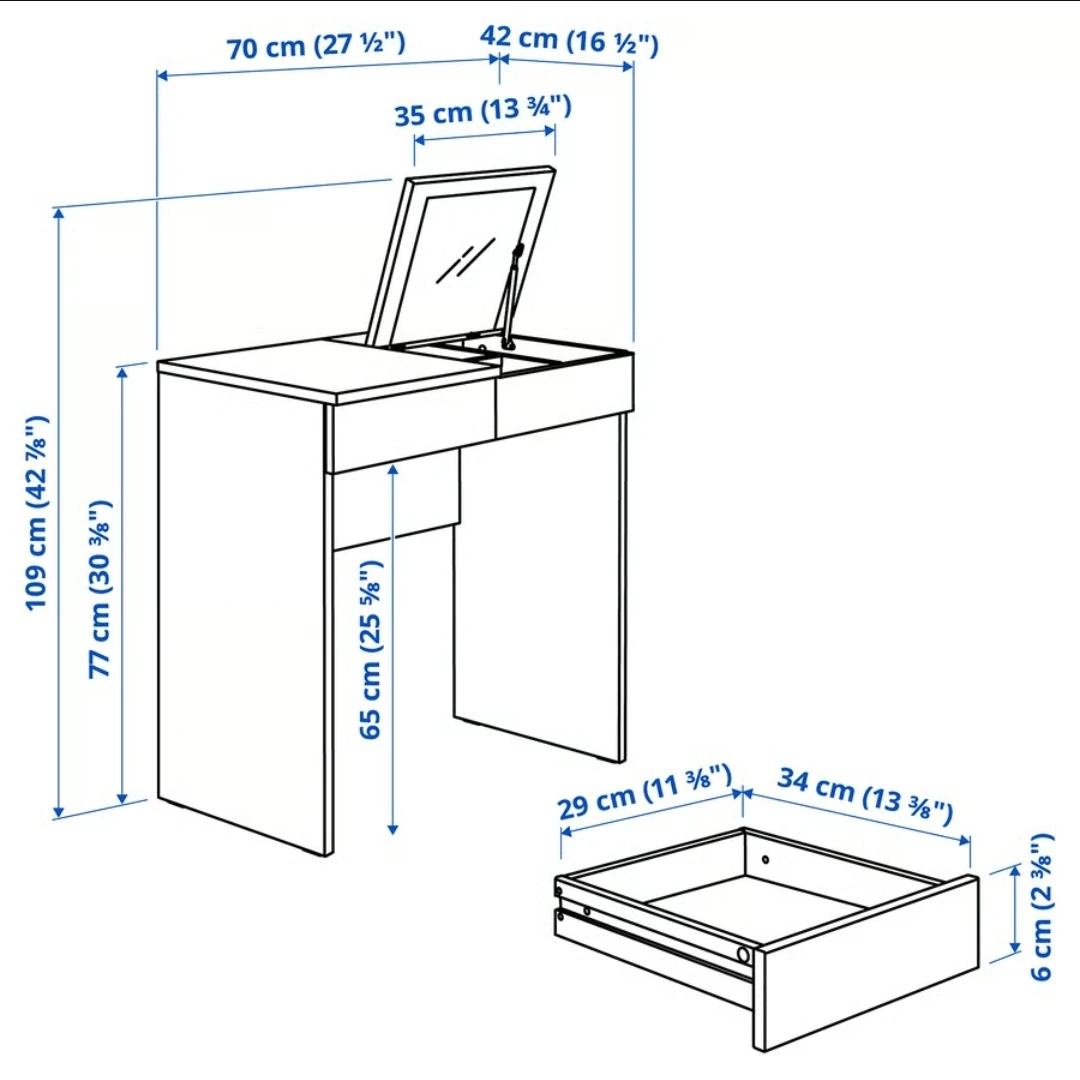 Ikea MALM White Dressing Table / Desk with Mirror - photo 5