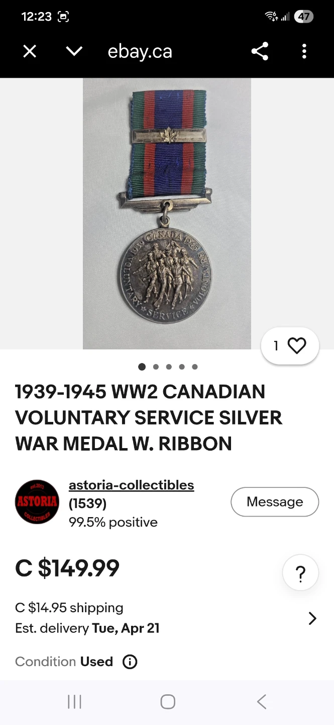 1939-1945 Silver Canadian Voluntary Service Medal - photo 3